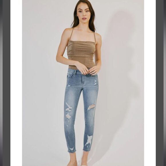 Medium Stone Washed Distressed Ankle Skinnies - Picture 10 of 15